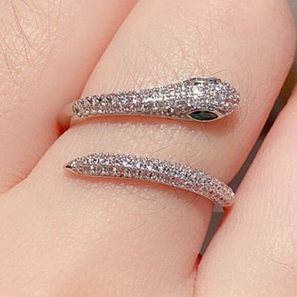 NEW 925 Sterling Silver Emerald Diamond Snake Serpent Adjustable Ring - Picture 1 of 7